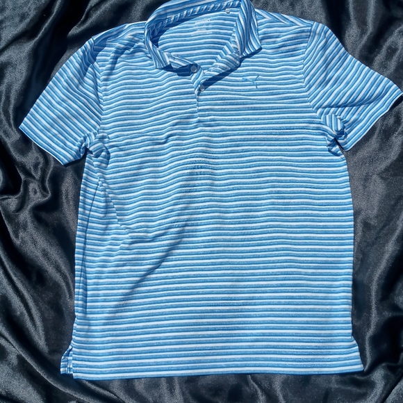Puma Blue Polo Shirt with Classic Stripes - Picture 1 of 12